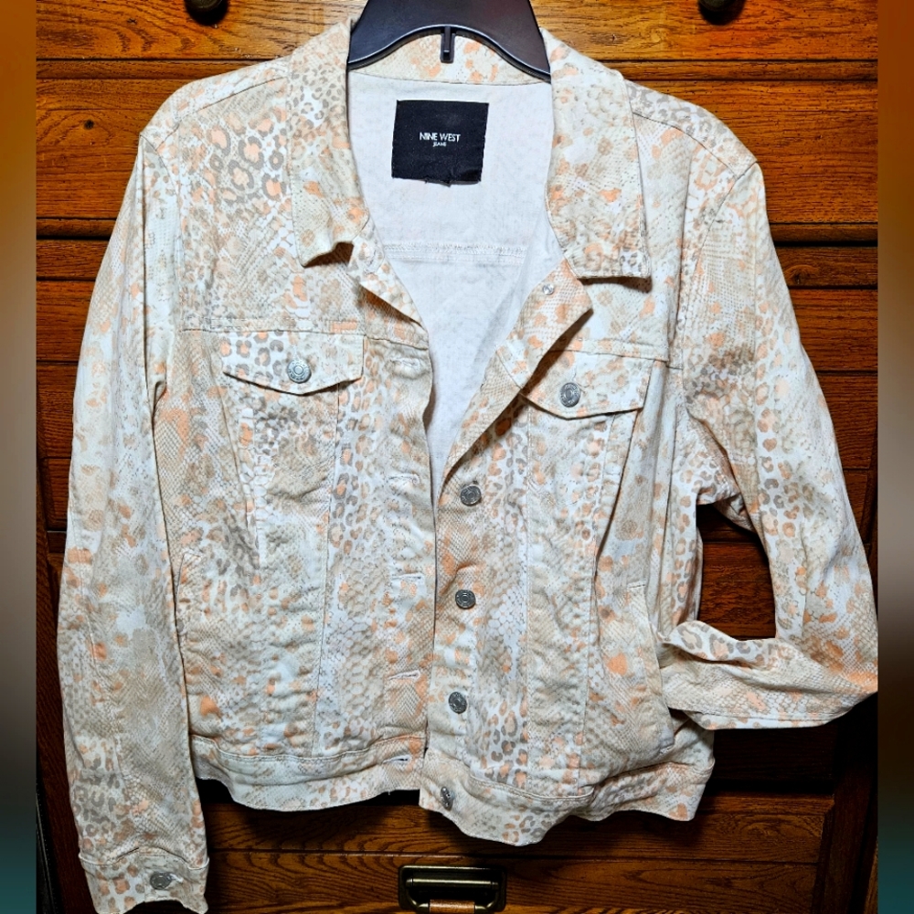 🧥 NINE WEST Sarah Jean Jacket Peach Cream Leopard Snake JACKET Size XXL